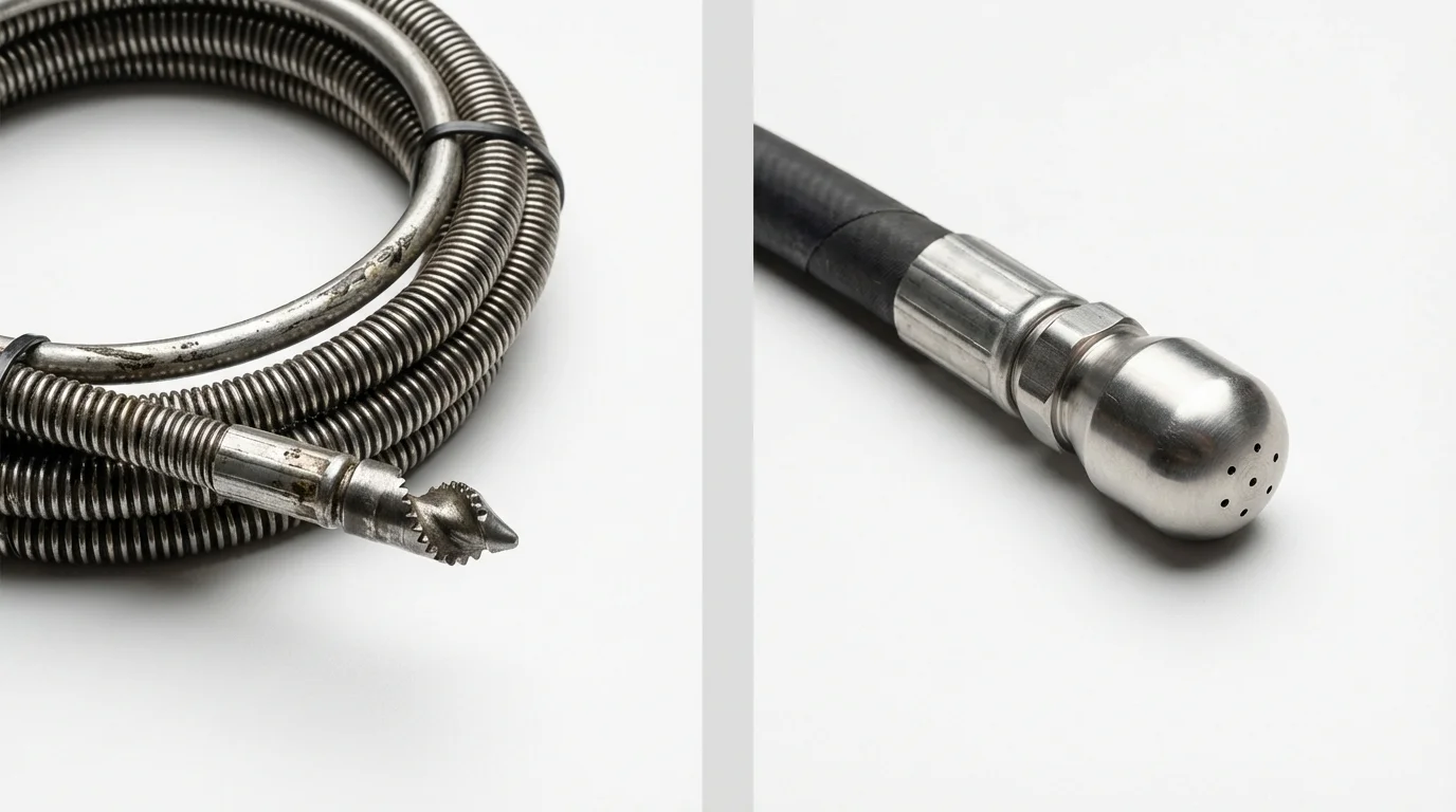 Drain snake cable and hydro jetting nozzle used for drain cleaning in Guntown, MS
