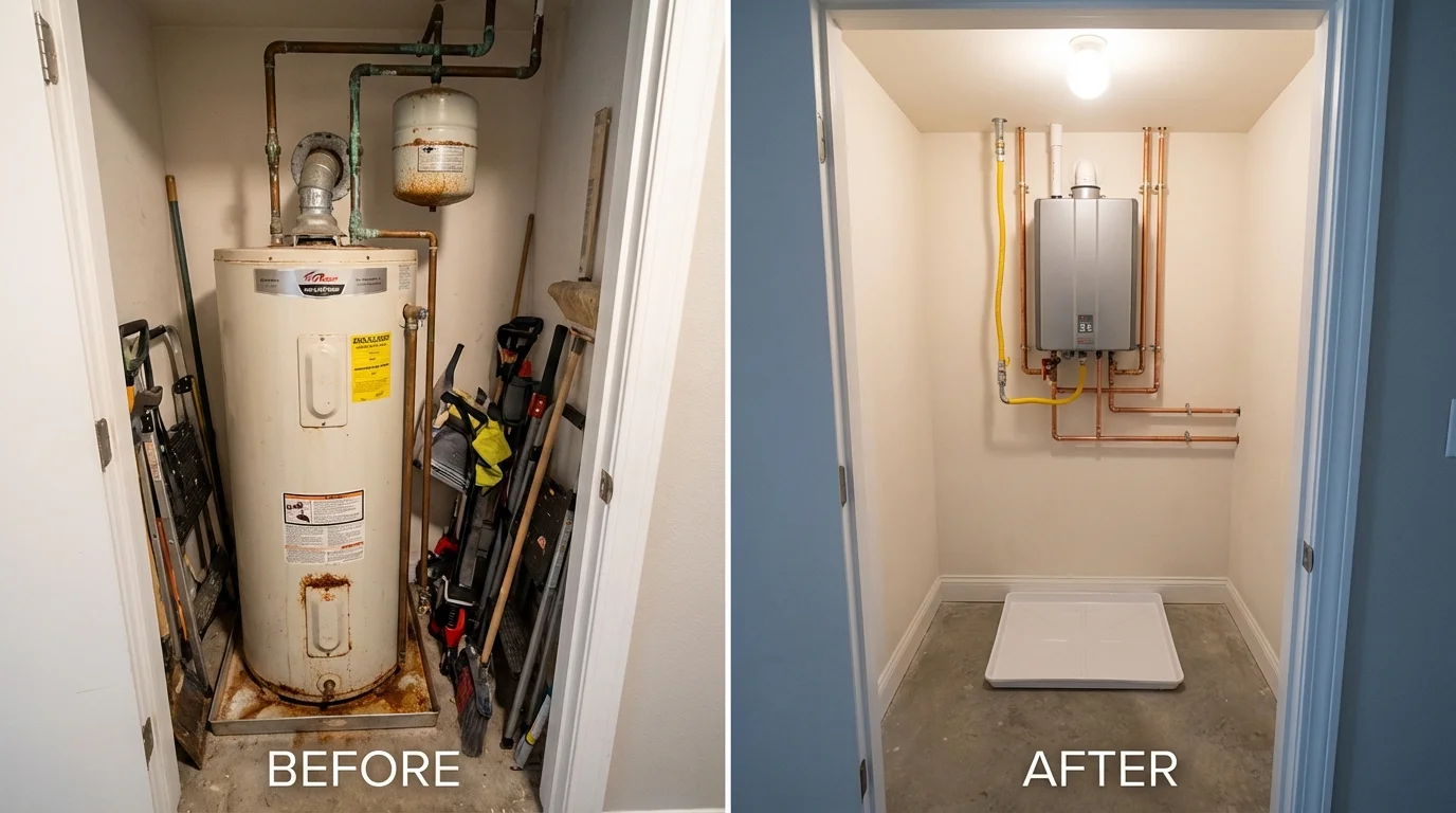 Tank water heater versus wall-mounted tankless unit comparison for Guntown, MS homeowners